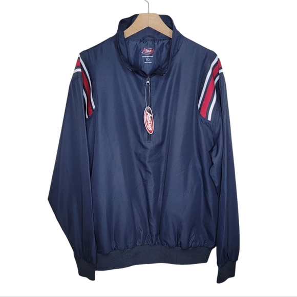 NWT Adams | Navy Umpire Quarter Zip Pullover Jacket Red Arm Stripes Size Large - Picture 1 of 4